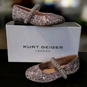 Kurt Geiger London Girl's Mini Princely Pink Glitter Ballerina Flats Size 3M NIB